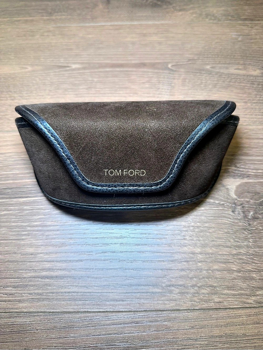 Tom Ford Brown Suede Clamshell Sunglasses Case with Polishing Cloth